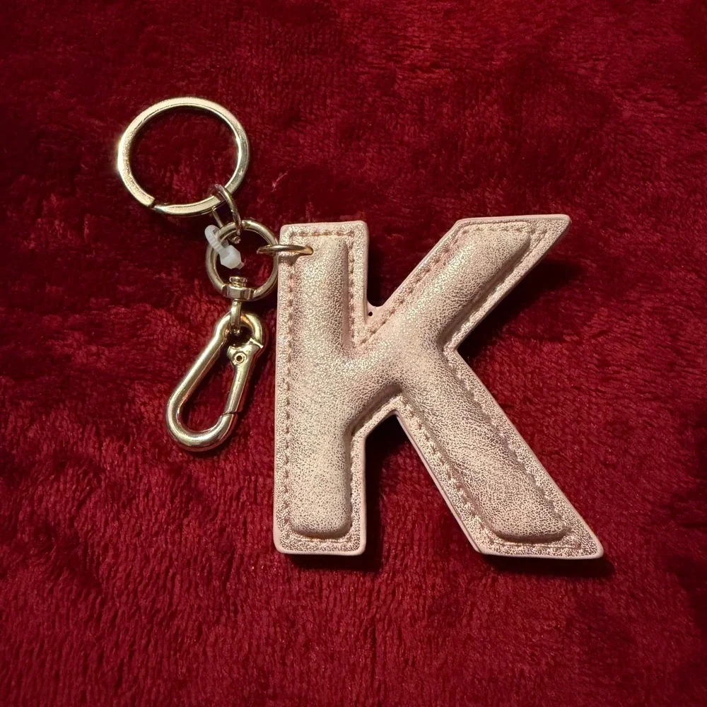 Rose Gold‎ Metallic Initial K Keychain Padded Bag Charm Gold Tone Hardware
